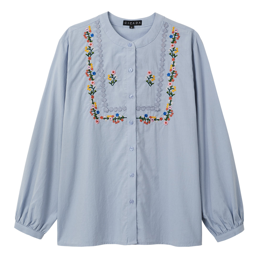 Long Sleeve Square Floral Blouse (Blue)