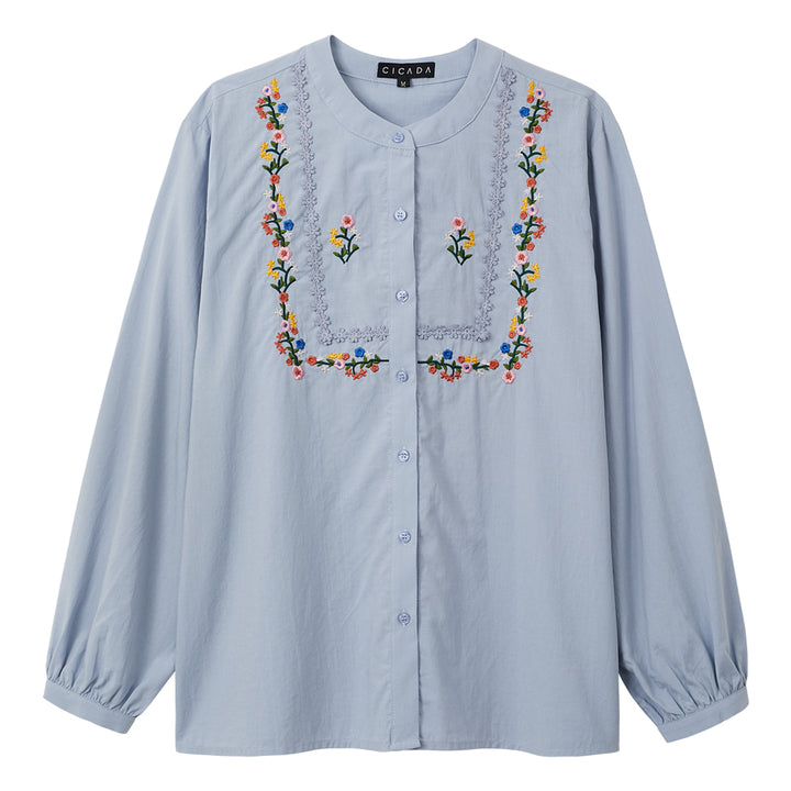 Long Sleeve Square Floral Blouse (Blue)