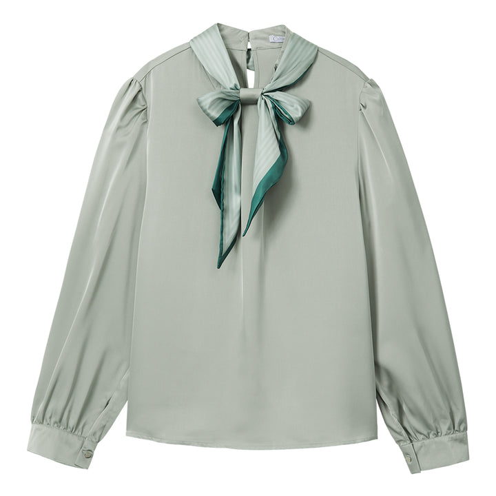 Long Sleeve Blouse With Ribbon (Green)