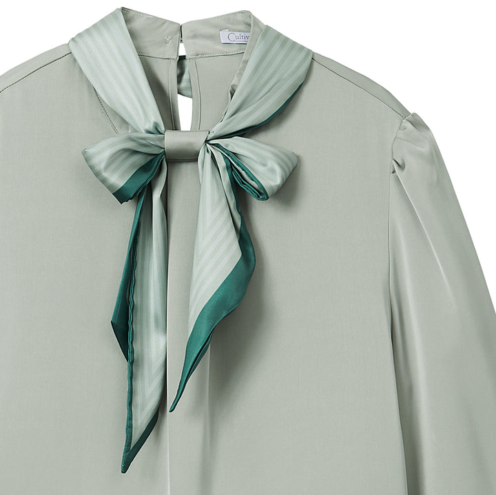 Long Sleeve Blouse With Ribbon (Green)