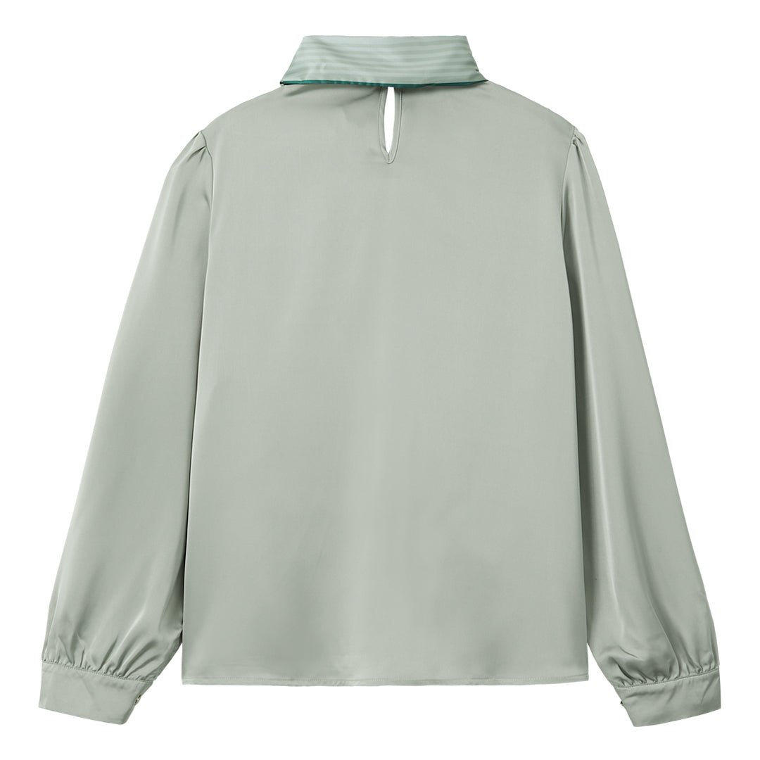 Long Sleeve Blouse With Ribbon (Green)