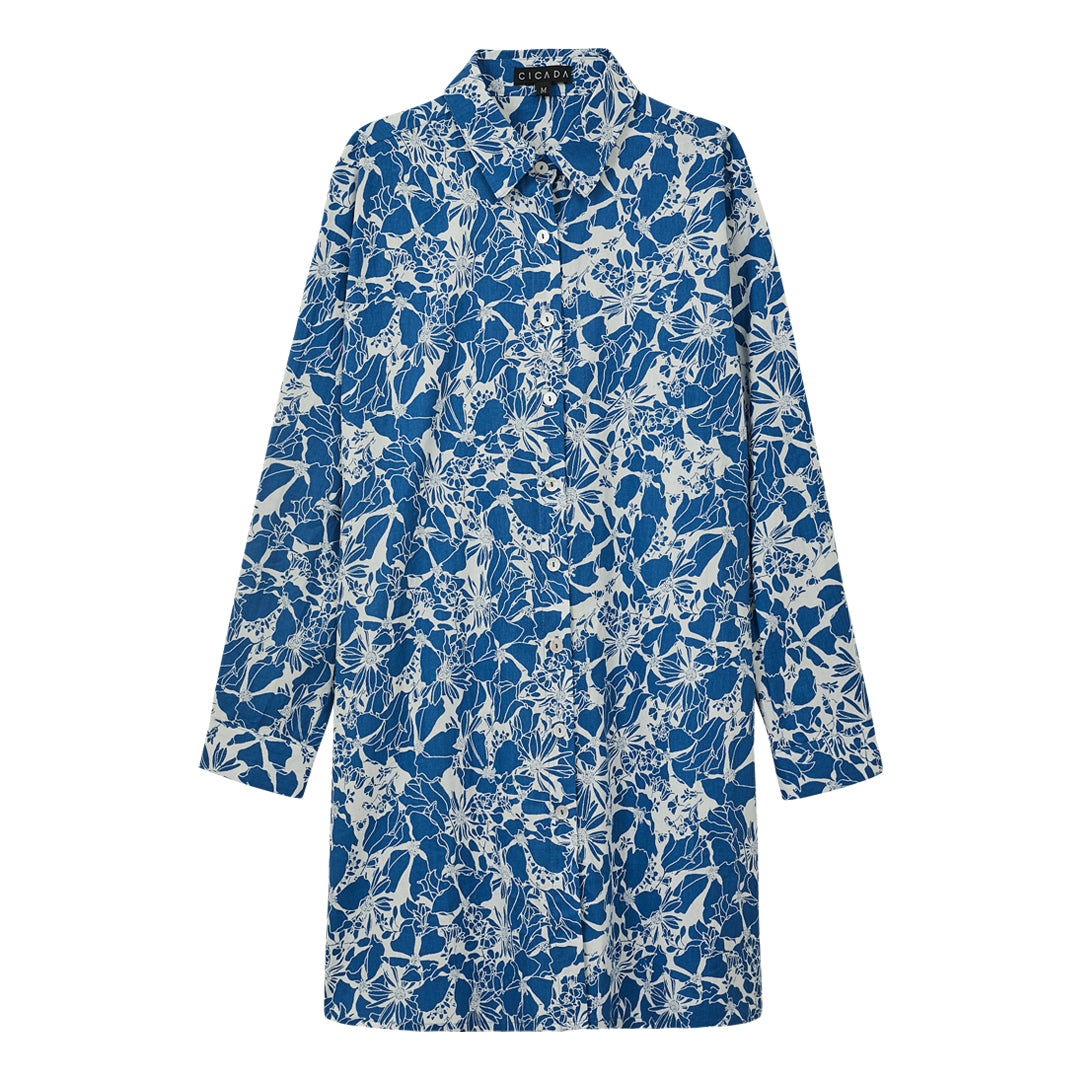Long Sleeve Floral Shirt (Blue)