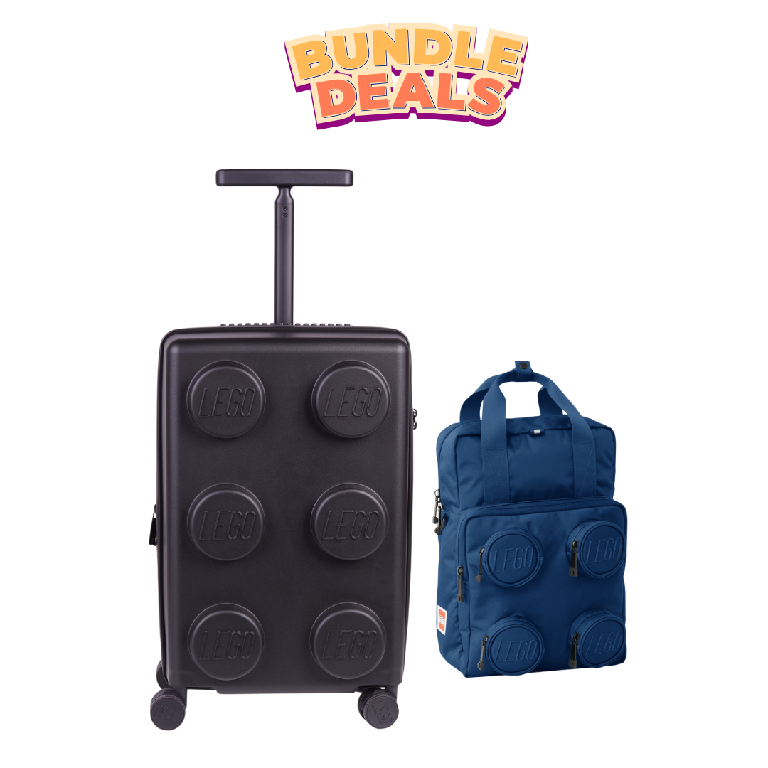 Combo Signature Expandable PP Trolley 20" (Black) + Signature Brick 2x2 Kids Children Backpack (Blue)