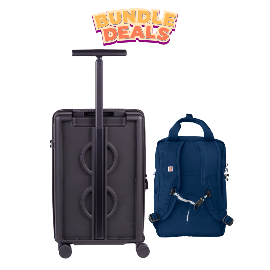 Combo Signature Expandable PP Trolley 20" (Black) + Signature Brick 2x2 Kids Children Backpack (Blue)