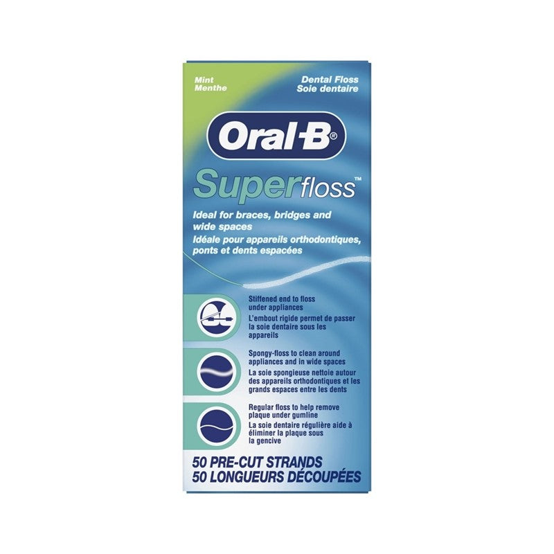 Super Floss Pre-Cut Strands Dental Floss Mint 50s