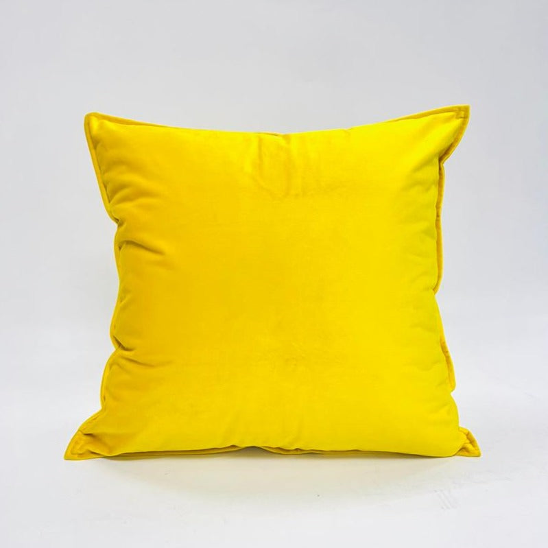 Plain Velvet Lemon Yellow Cushion Cover