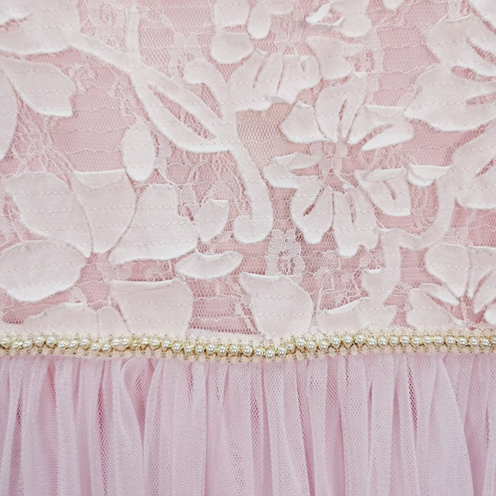 MINI PINK Girl Light Pink 3D Lace Tulle Party Long Maxi Dress | Isetan KL Online Store