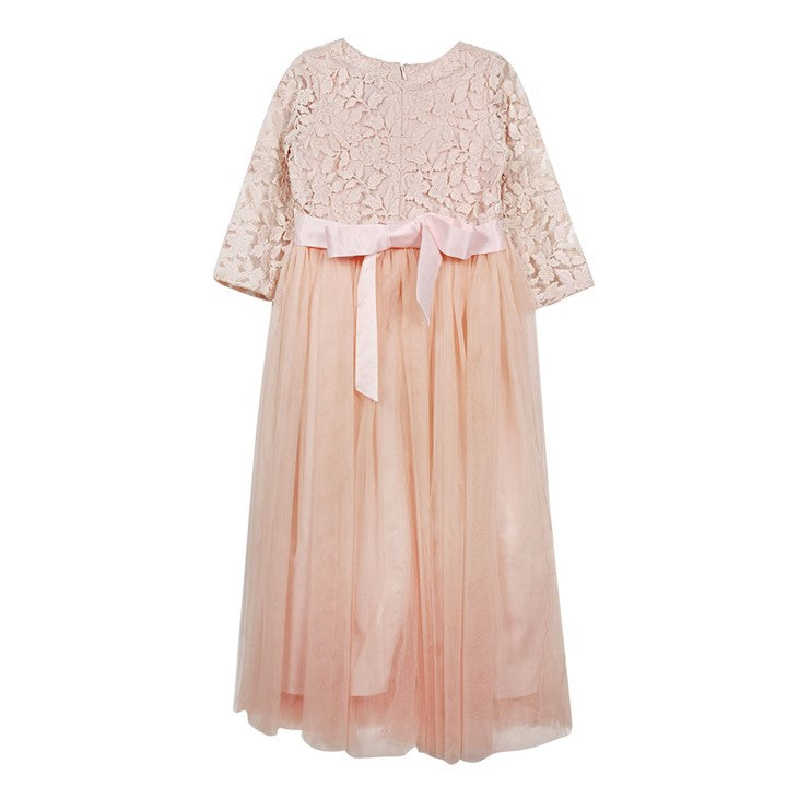 MINI PINK Girl Peach Embroidered Lace Tulle Party Long Maxi Dress | Isetan KL Online Store