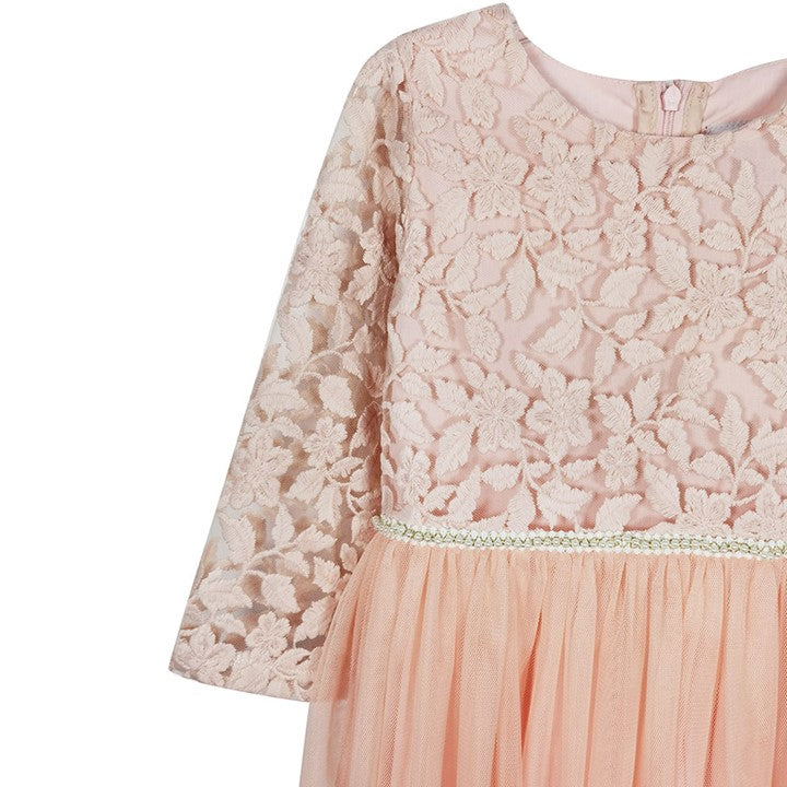 MINI PINK Girl Peach Embroidered Lace Tulle Party Long Maxi Dress | Isetan KL Online Store