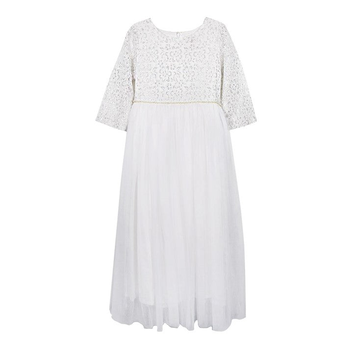 MINI PINK Girl Silver White Shimmer Lace Tulle Party Long Maxi Dress | Isetan KL Online Store