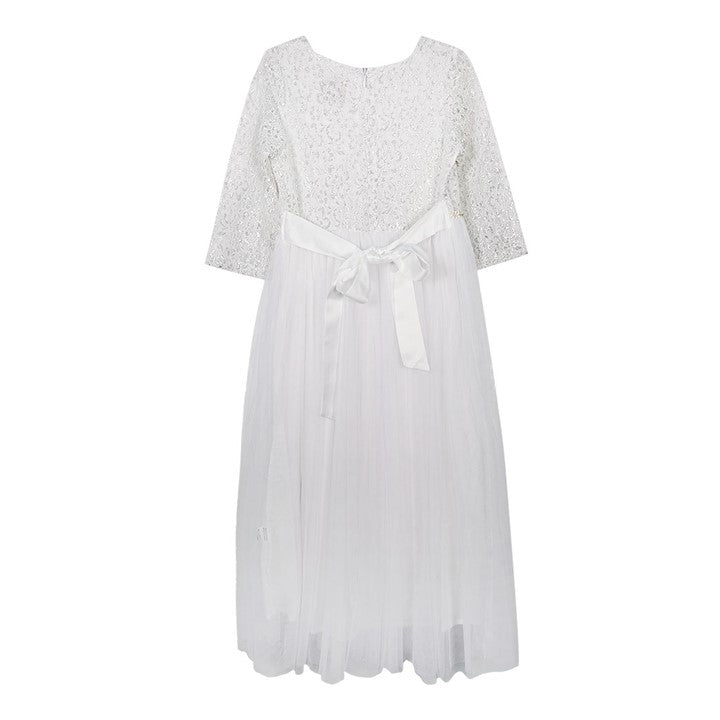 MINI PINK Girl Silver White Shimmer Lace Tulle Party Long Maxi Dress | Isetan KL Online Store