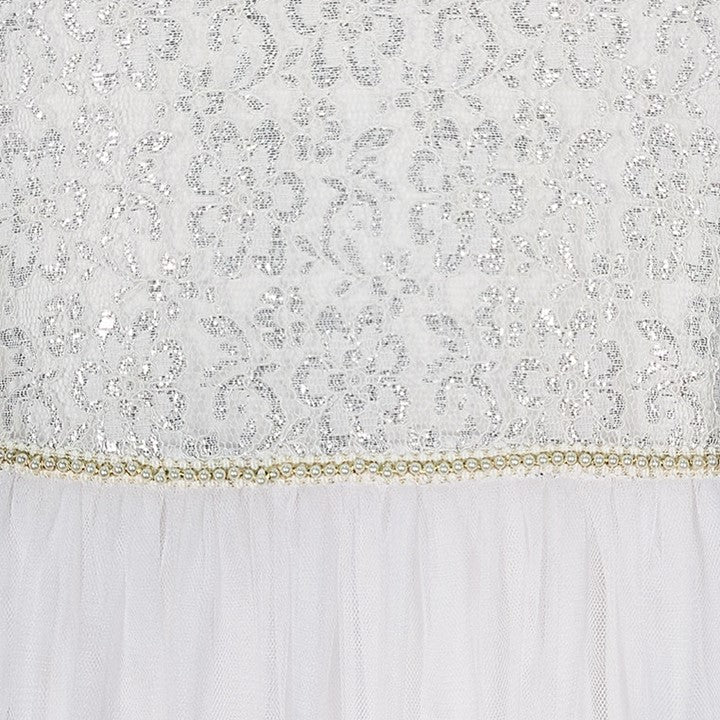 MINI PINK Girl Silver White Shimmer Lace Tulle Party Long Maxi Dress | Isetan KL Online Store