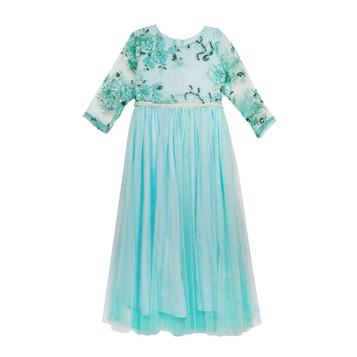 MINI PINK Girl Turquoise Sequin Tulle Party Long Maxi Dress | Isetan KL Online Store