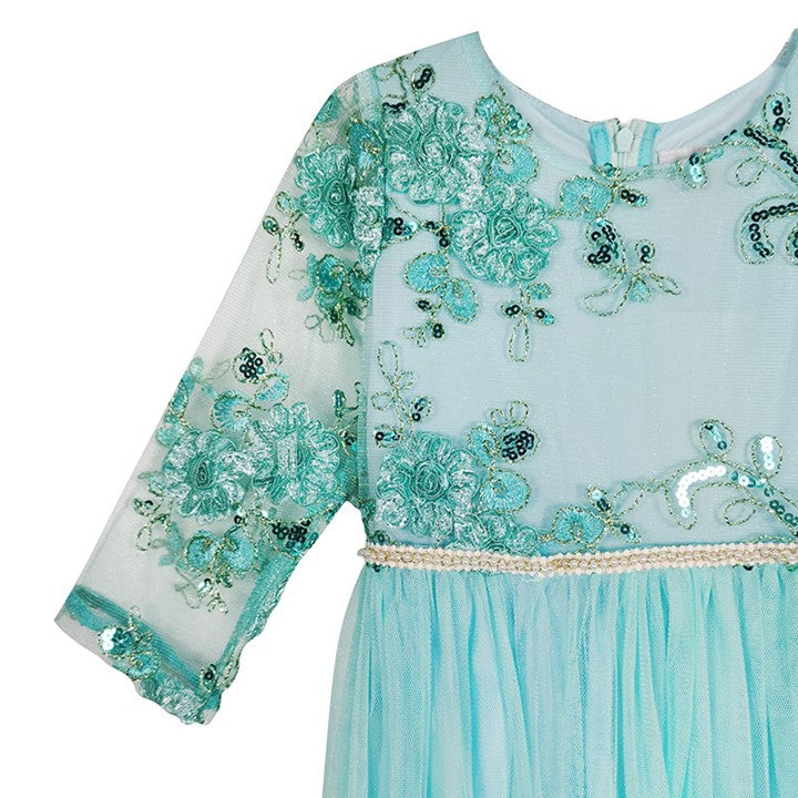 MINI PINK Girl Turquoise Sequin Tulle Party Long Maxi Dress | Isetan KL Online Store