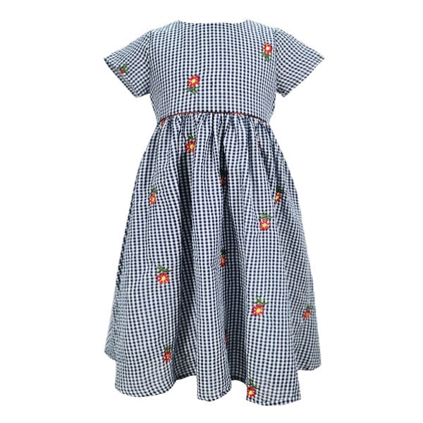 MINI PINK Girls Cotton Checks Embroidery Short Sleeve Dress | Isetan KL Online Store