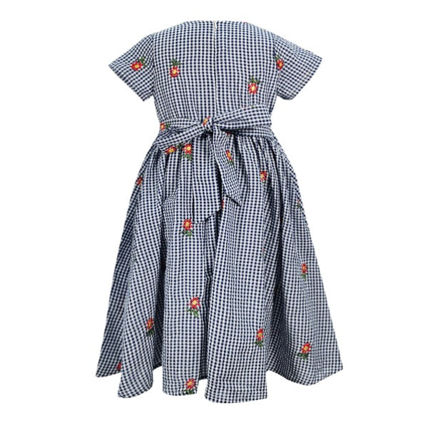 MINI PINK Girls Cotton Checks Embroidery Short Sleeve Dress | Isetan KL Online Store