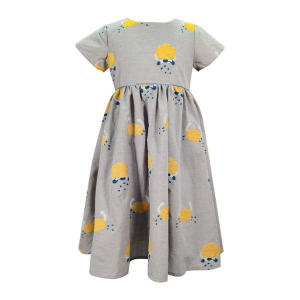 MINI PINK Girls Rain Drops Grey Cotton Embroidery Short Sleeve Dress | Isetan KL Online Store