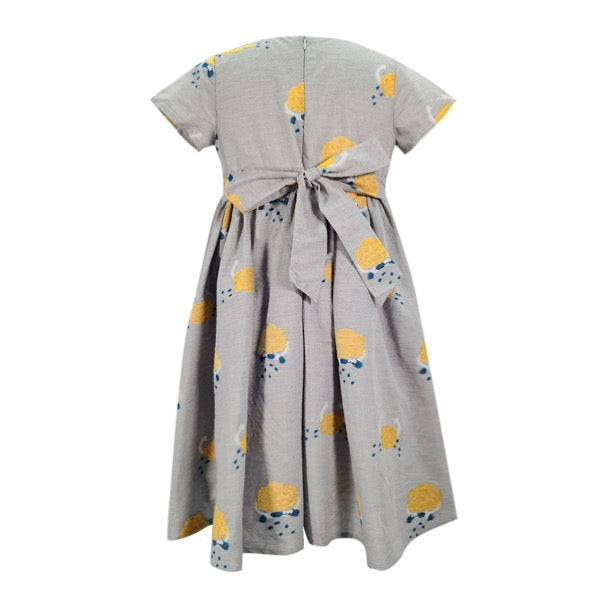 MINI PINK Girls Rain Drops Grey Cotton Embroidery Short Sleeve Dress | Isetan KL Online Store