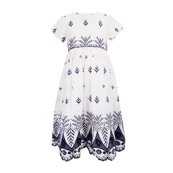 Girls Lace Insert Cotton Embroidery Short Sleeve Dress S