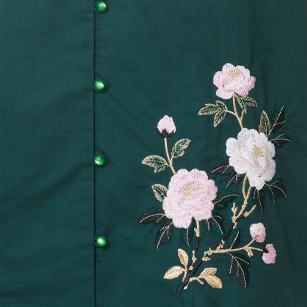 Verdant Blossom Mandarin Blouse (Emerald)