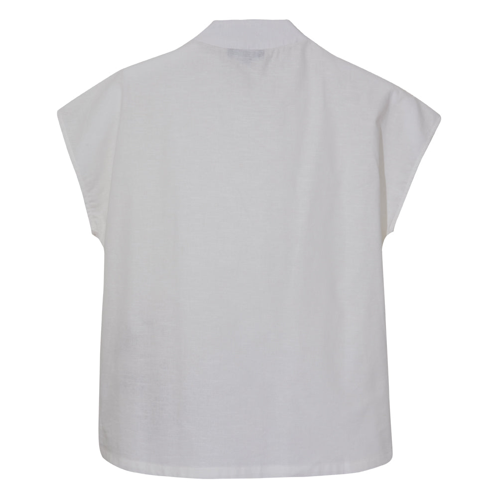 Verdant Blossom Mandarin Blouse (White)