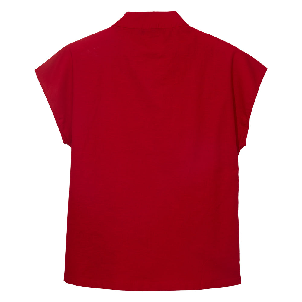 Verdant Blossom Mandarin Blouse (Maroon)