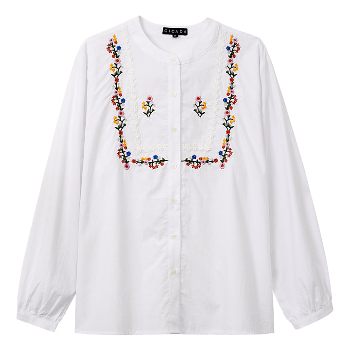 Long Sleeve Square Floral Blouse (White)