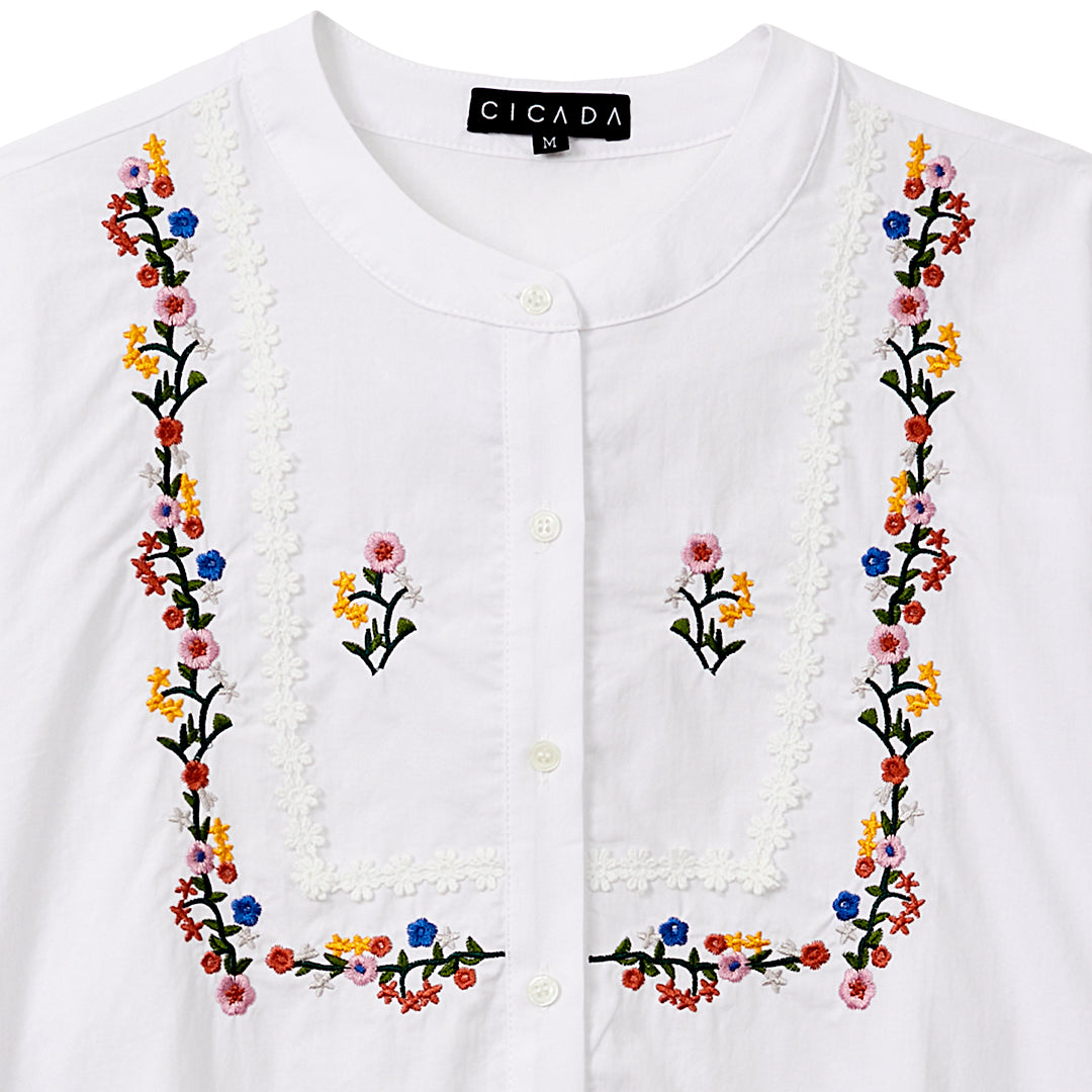 Long Sleeve Square Floral Blouse (White)