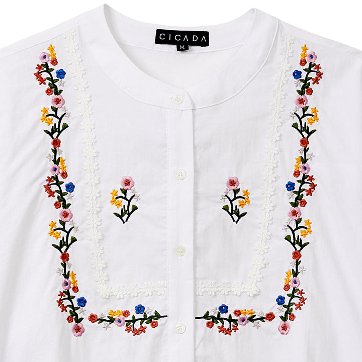 Long Sleeve Square Floral Blouse (White)