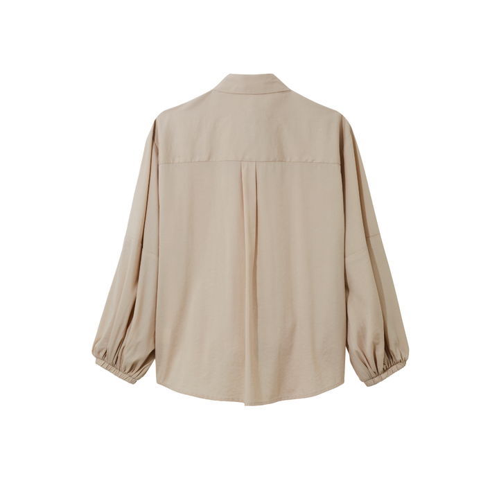 Balloon-Sleeve Button Shirts (Beige)