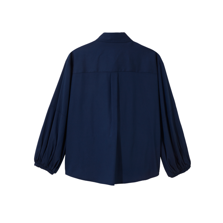 Balloon-Sleeve Button Shirts (Navy)