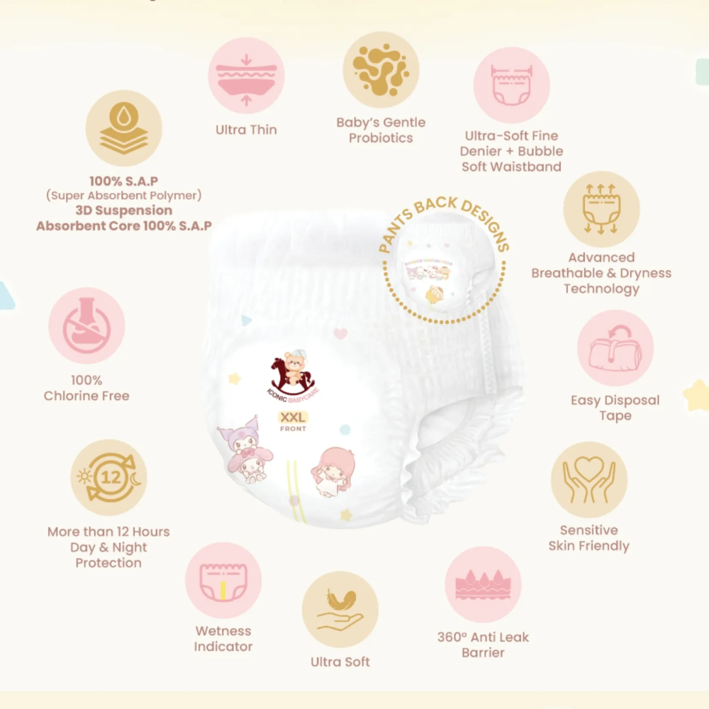 Iconic Babycare x Sanrio Premium Baby Diapers (Pants)