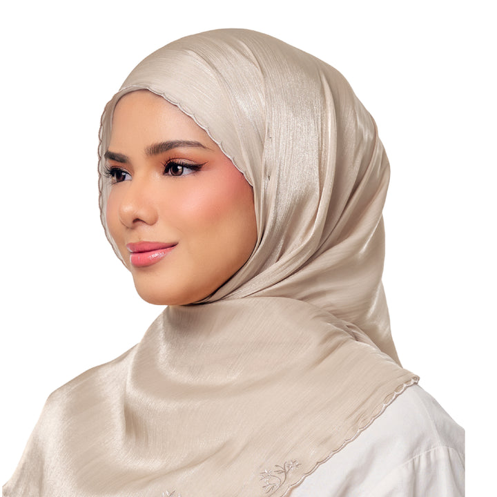 Sulam Juita Shiny Crinkle Satin Chiffon Scarf