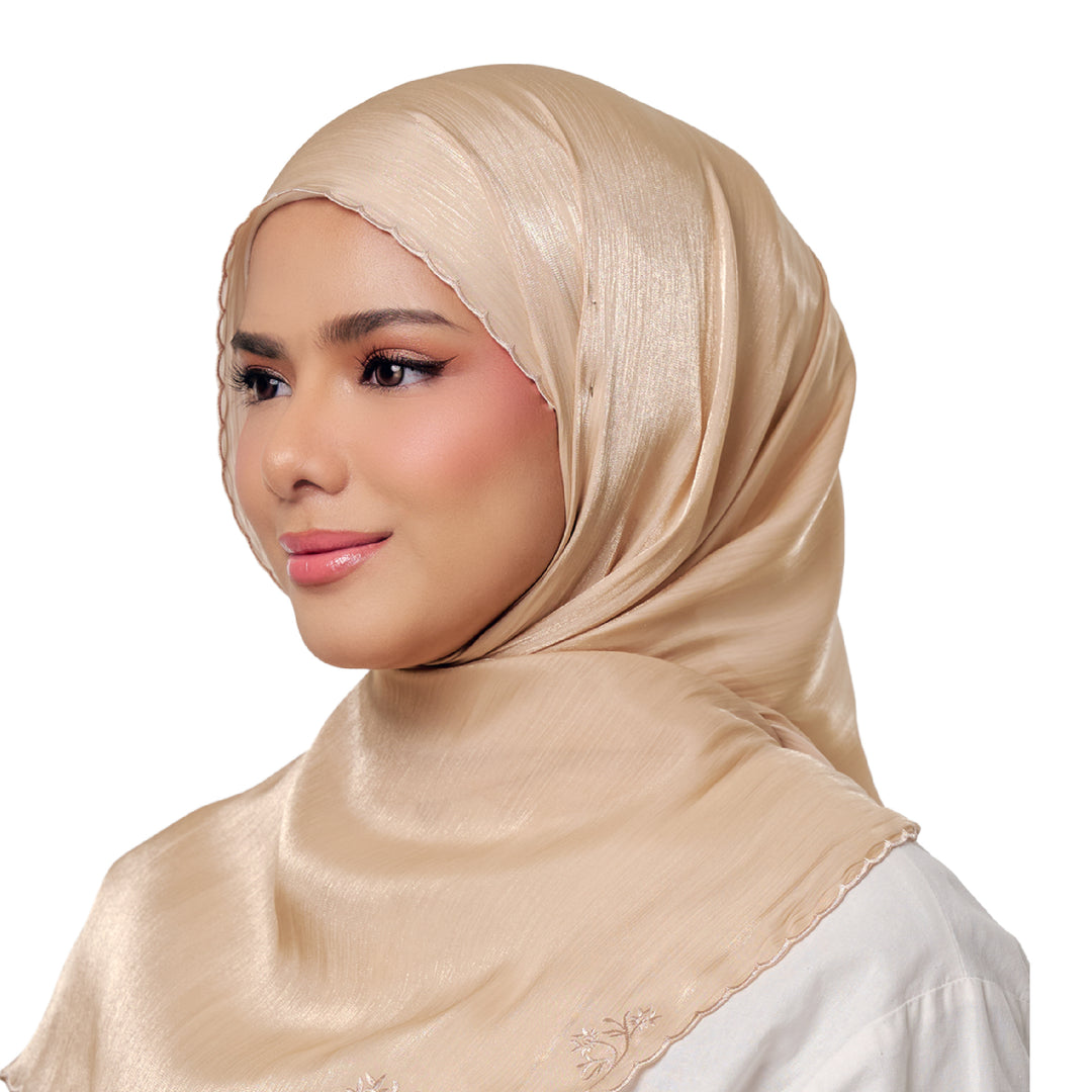 Sulam Juita Shiny Crinkle Satin Chiffon Scarf
