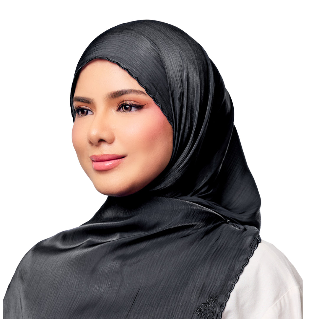 Sulam Juita Shiny Crinkle Satin Chiffon Scarf