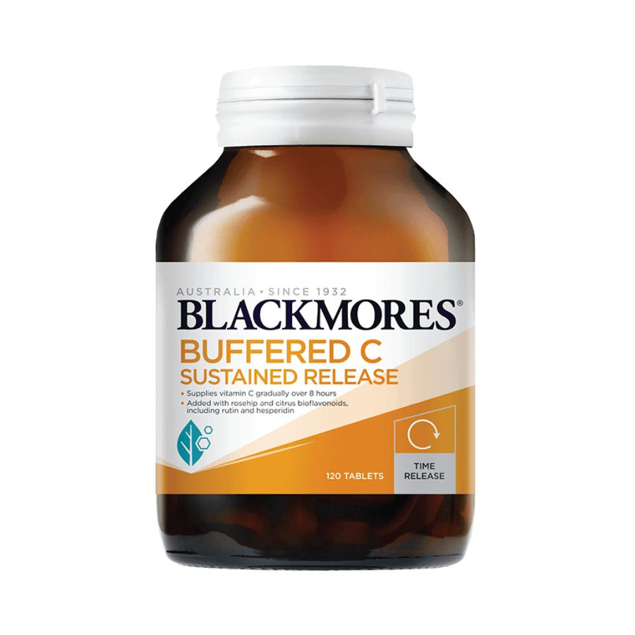 Blackmores Buffered C sustained release supplement bottle on a white background