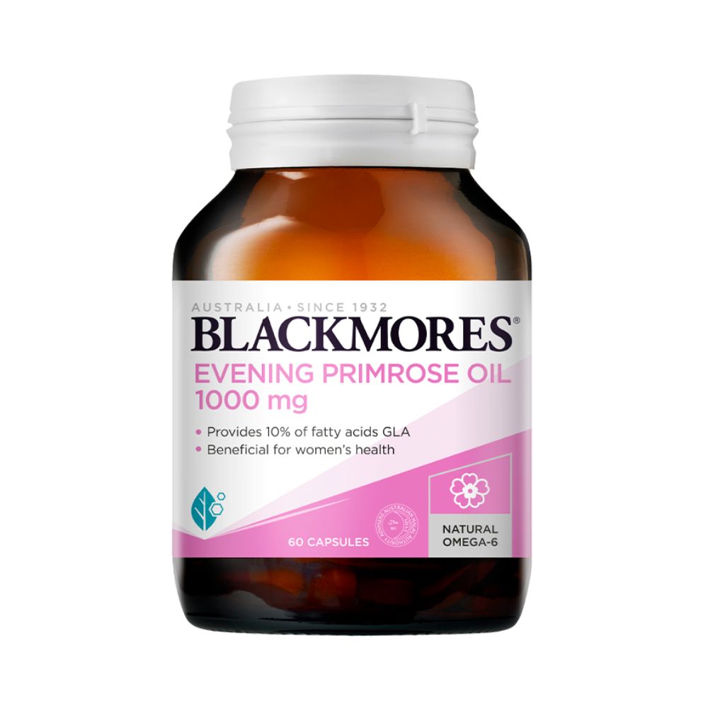 Blackmores Evening Primrose Oil bottle on a white background