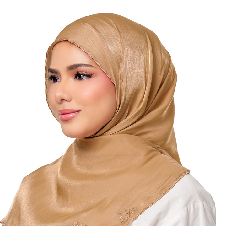 Sulam Juita Shiny Crinkle Satin Chiffon Scarf