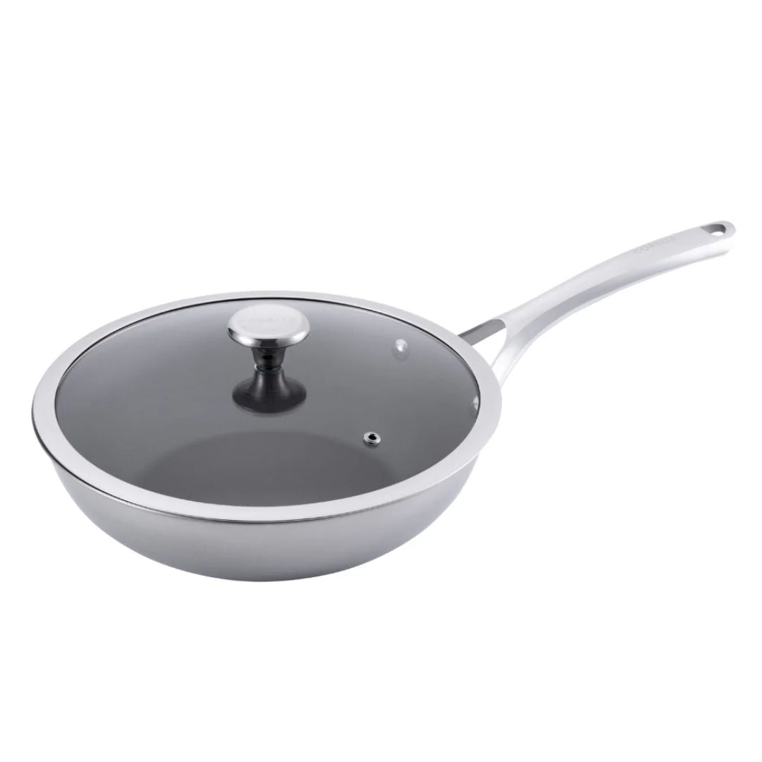 Duranano Uncoated Non-stick Stainless Steel Wokpan with Lid 28cm