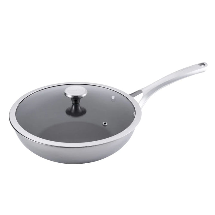 Duranano Uncoated Non-stick Stainless Steel Wokpan with Lid 28cm