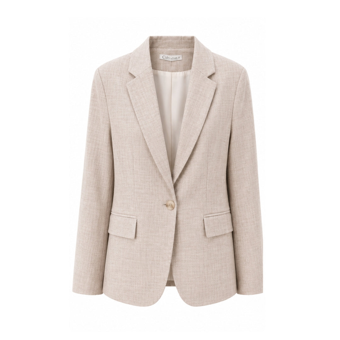 Fitted Linen Blazer (Beige)