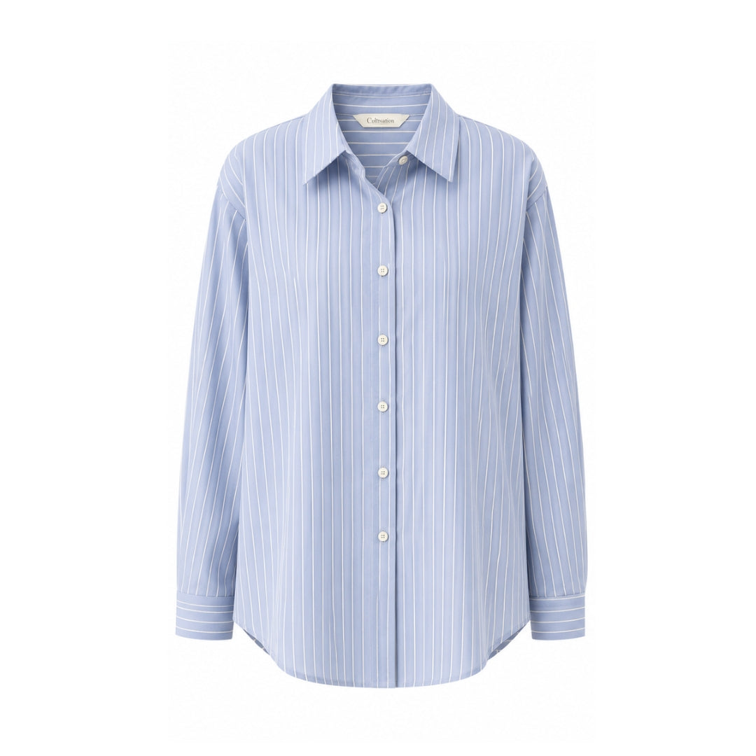 Cotton Stripe Blouse (Blue)