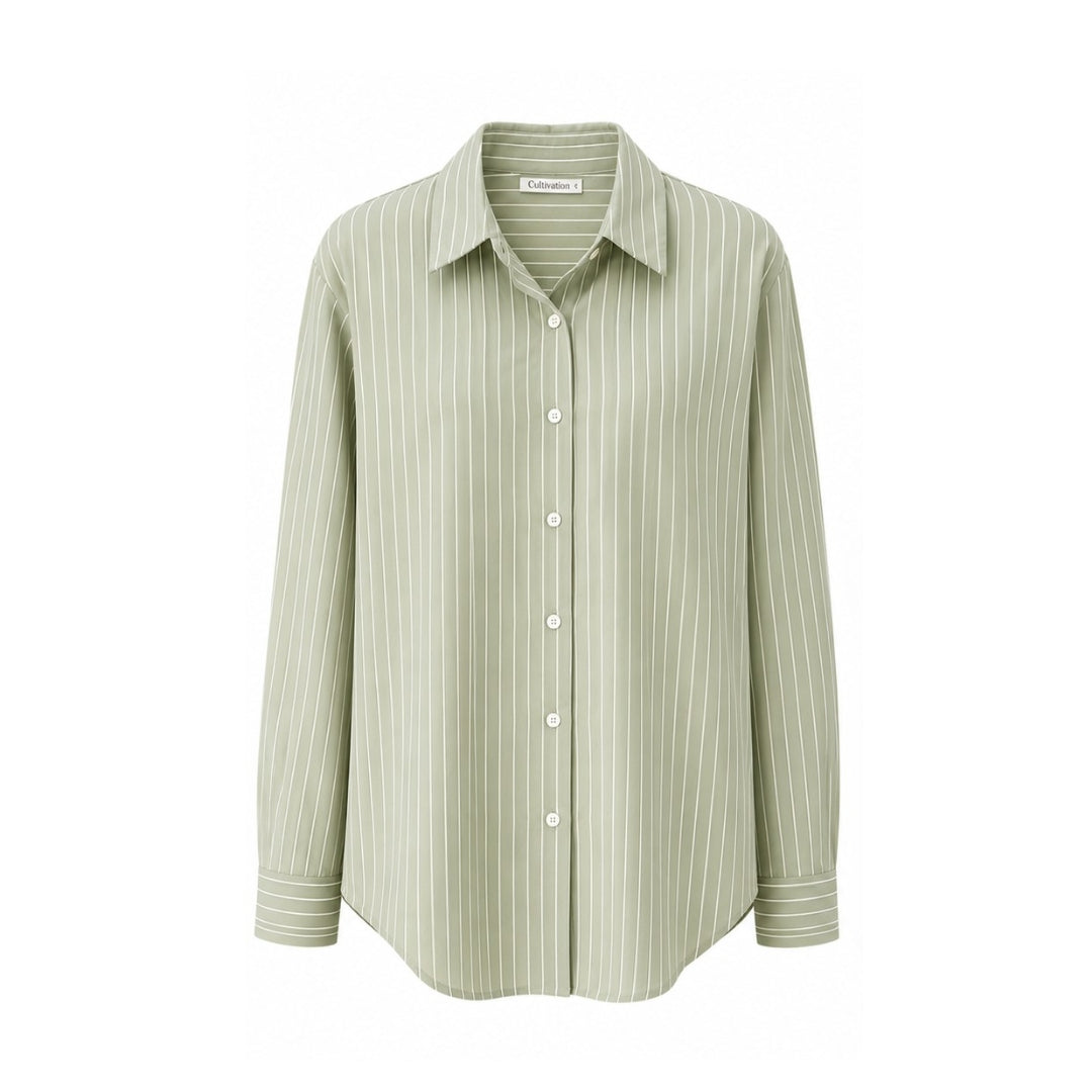 Cotton Stripe Blouse (Forest Green)