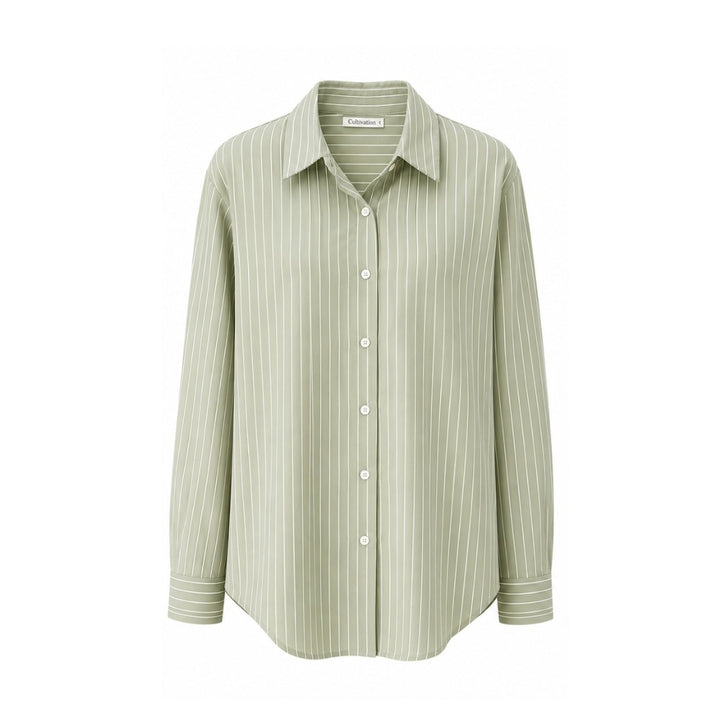Cotton Stripe Blouse (Forest Green)