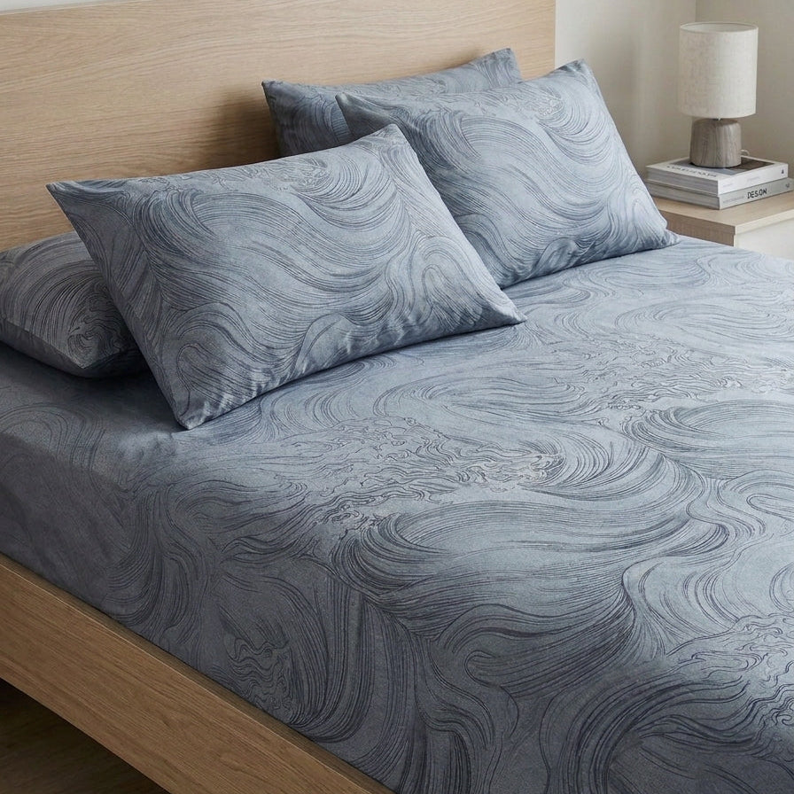 100% Long Staple Cotton Prints 1100TC Fitted Sheet Set -Shizumi