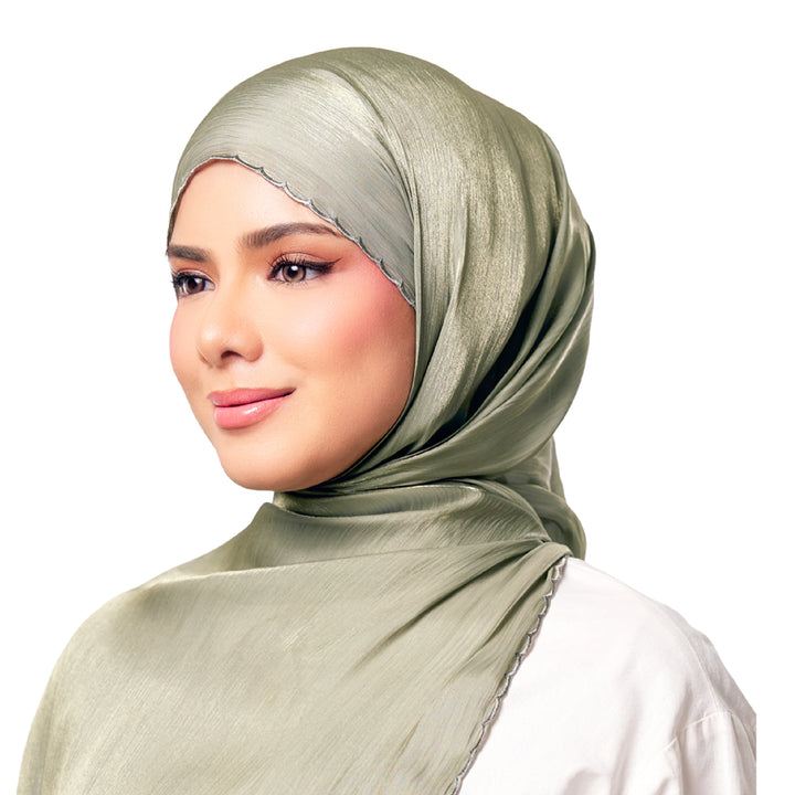 Sulam Juita Shiny Crinkle Satin Chiffon Scarf