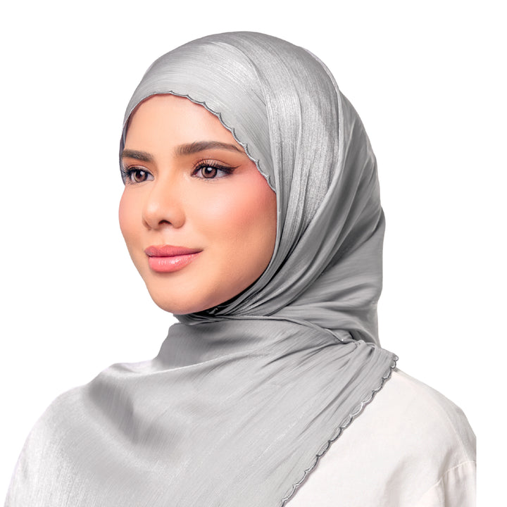 Sulam Juita Shiny Crinkle Satin Chiffon Scarf