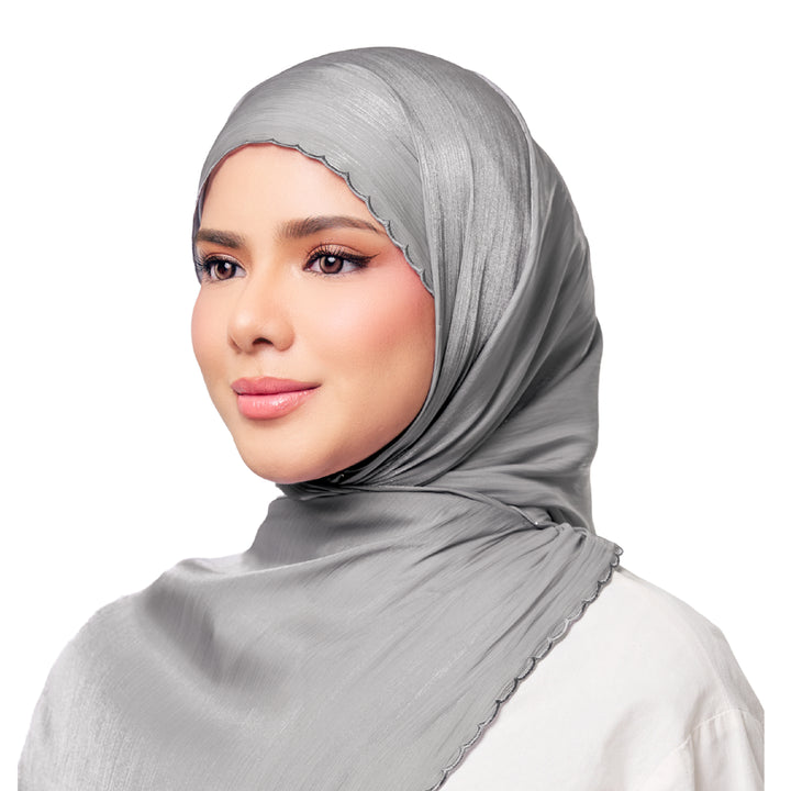 Sulam Juita Shiny Crinkle Satin Chiffon Scarf
