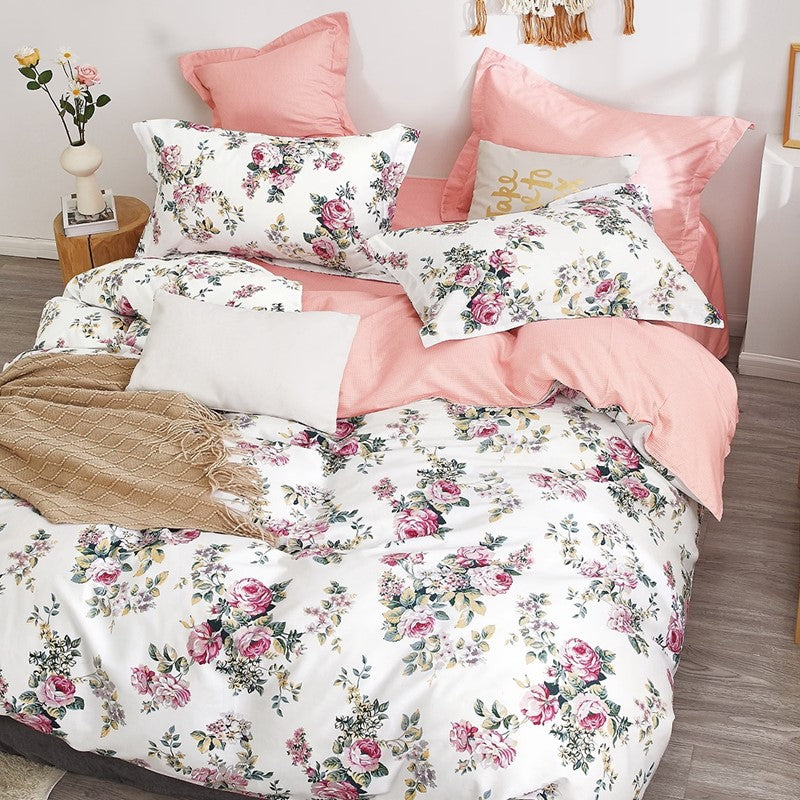Fitted Sheet Set 1000TC (Pink Flower)