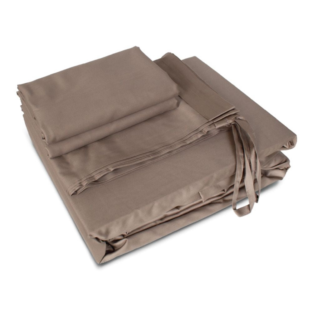 100% Long Staple Cotton Solid 1100TC Fitted Sheet Set - Kurumi Brown